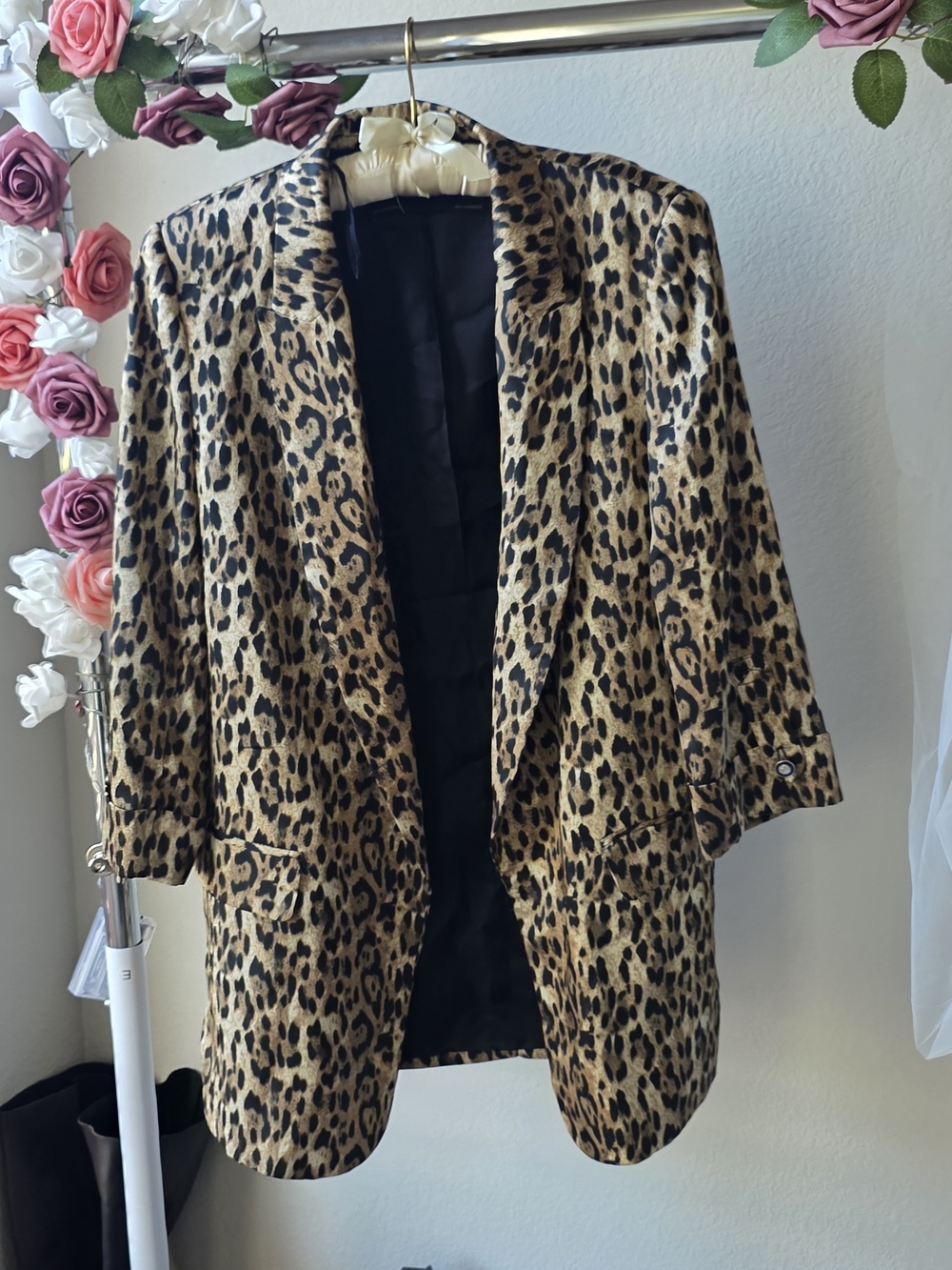 Zara Leopard Print Open Blazer Jacket - Tan and Black